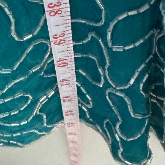 Vintage Beaded Turquoise Dress with Slit - Picture 12 of 13